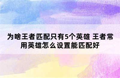 为啥王者匹配只有5个英雄 王者常用英雄怎么设置能匹配好